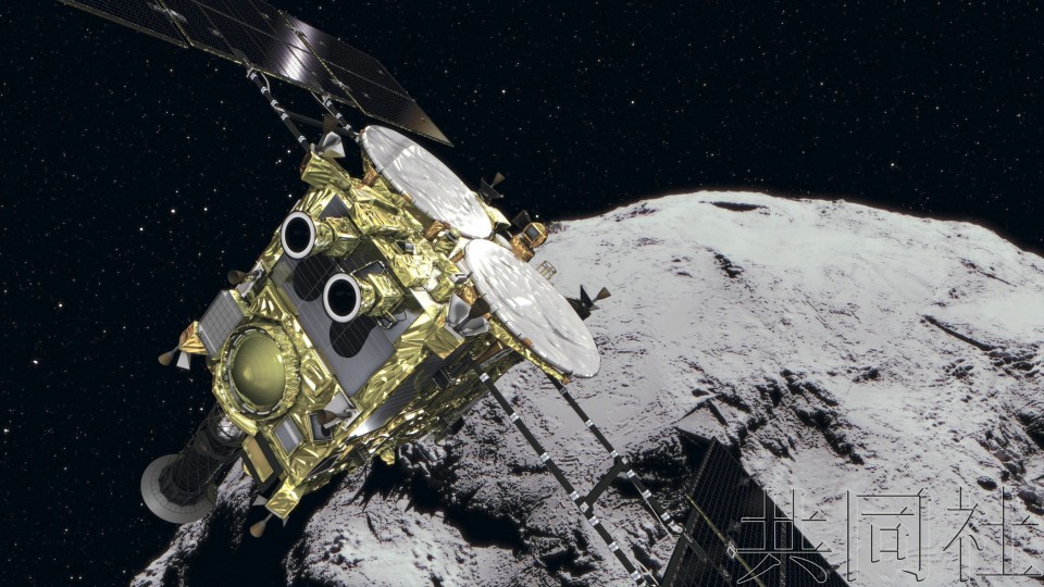 “隼鳥２號”探測器抵達小行星“龍宮”。（圖源：共同社）