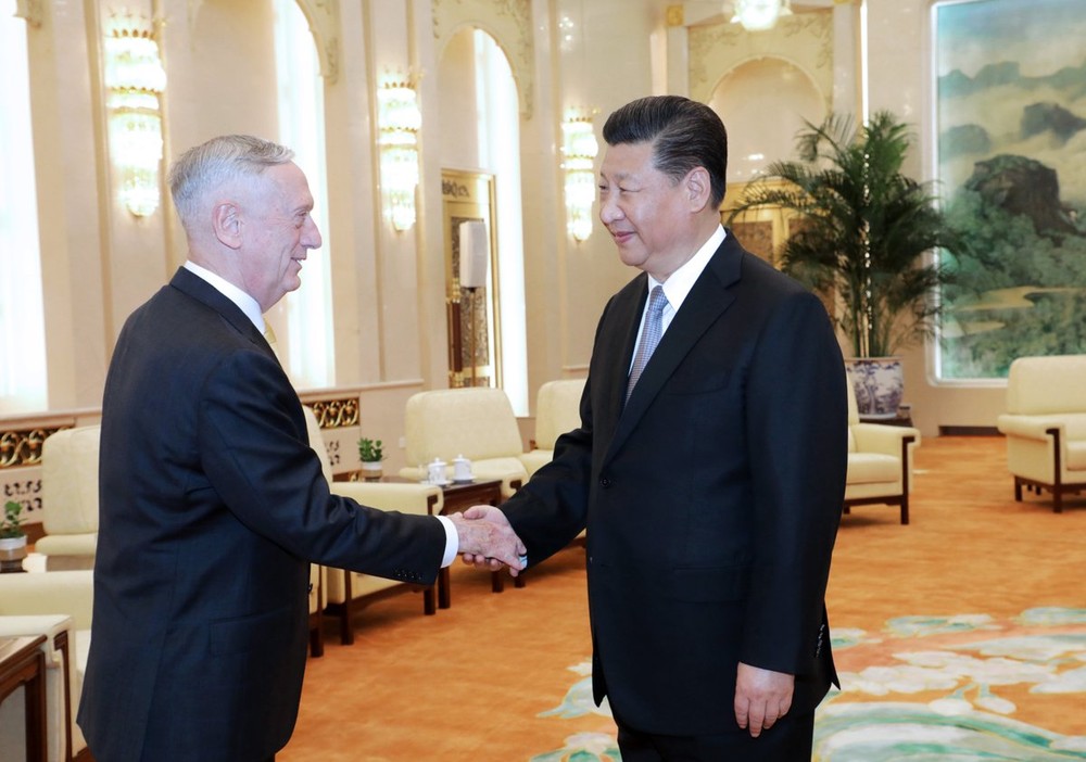 中國國家主席習近平會見美國國防部長馬蒂斯。（圖源：新華網）