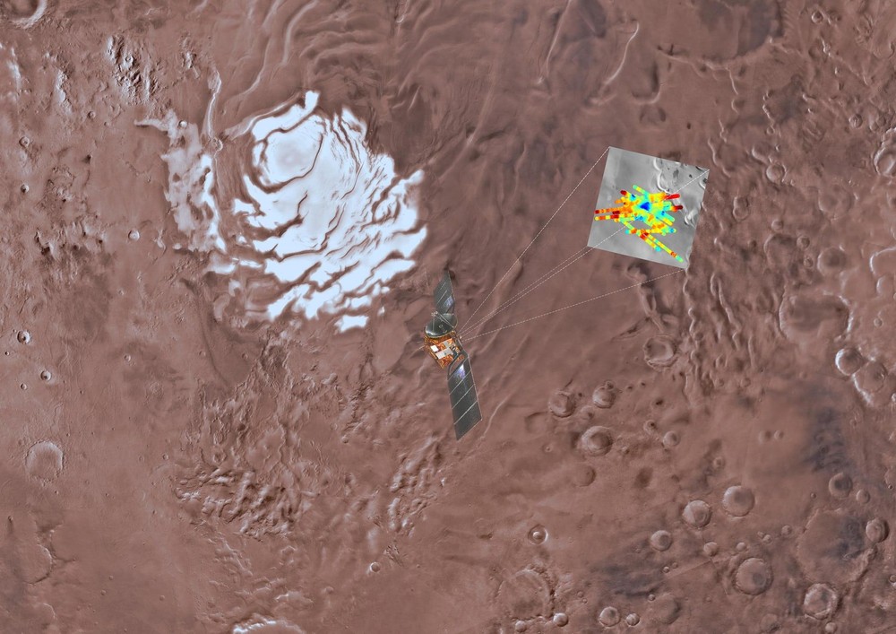 一項最新研究指出，首度發現火星深處似乎埋藏了一個巨大地下胡泊。（圖源：Science）