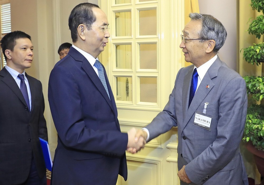 國家主席陳大光（左二）接見日本經濟團體聯合會主席中村修二。（圖源：顏創）
