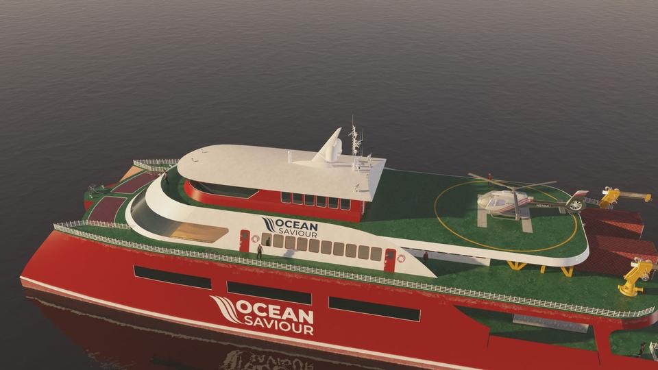 “海洋救星”清潔船的動畫設計圖。（圖源：Yacht News）
