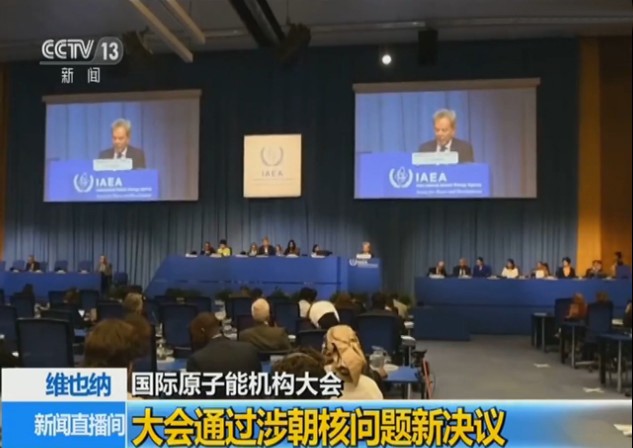 國際原子能機構大會通過涉朝核問題新決議。（圖源：CCTV視頻截圖）