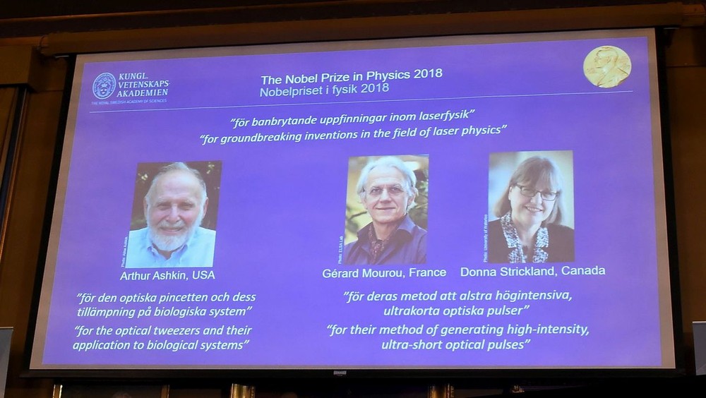 2018年諾貝爾物理學獎授予來自美國、法國、加拿大的三位科學家。（圖源：路透社）