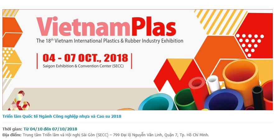 2018第十八屆越南國際塑橡膠工業展（VietnamPlas 2018）即將開幕。（圖源：網站截圖）
