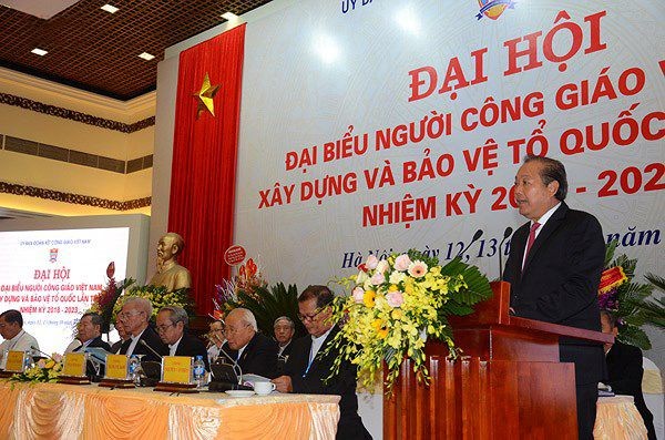 政府常務副總理張和平在越南天主教徒第七屆大會上致詞。（圖源：VOV）