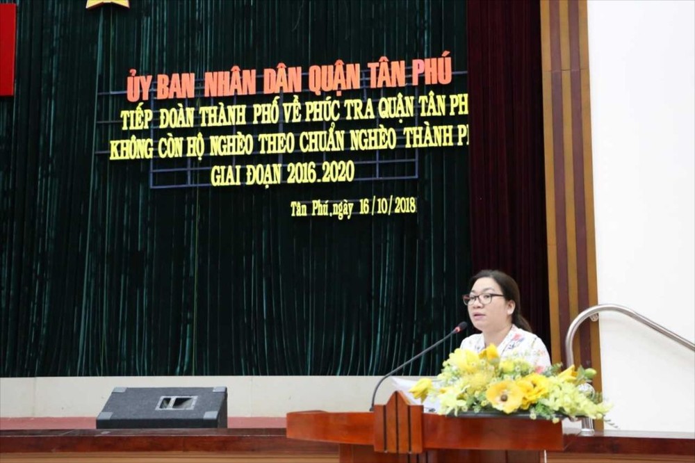 市持久穩固減貧計劃指委會副主任阮氏紅河在複查報告會議上發言。（圖源：廷菲）