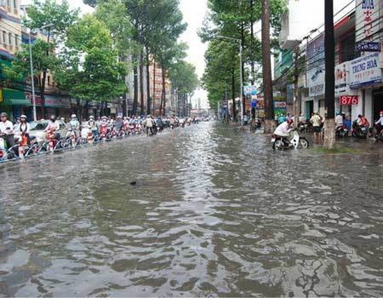 至2100年，當海水上漲1米時，本市將有約17%面積受淹；市郊各郡縣將受到嚴重水淹。（示意圖源：互聯網）
