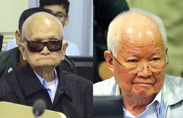 前紅色高棉高層領導人農謝（左）、喬森潘（右）。  （圖源：AP）