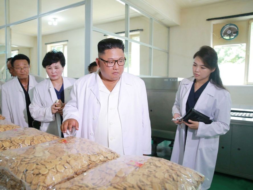 金正恩和夫人視察江原道松濤園綜合食品廠。（圖源：KCNA）