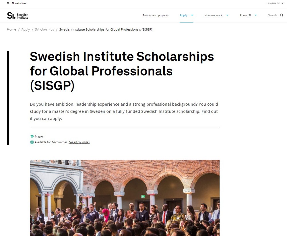 圖為瑞典研究院公佈的全球專業人員獎學金。（圖源：網站截圖）