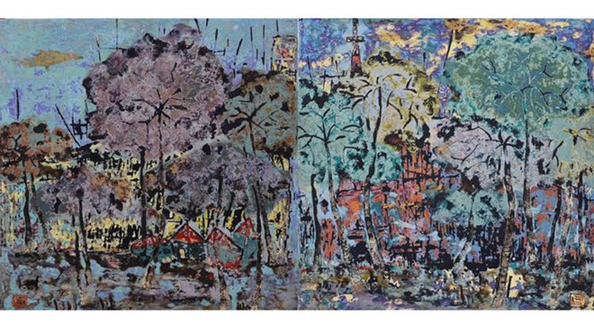 梅大流的《山區上安然自若》油畫在網上拍賣的成交價800萬元。