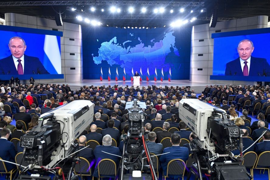 俄羅斯總統普京在莫斯科發表國情諮文。（圖源：AFP）