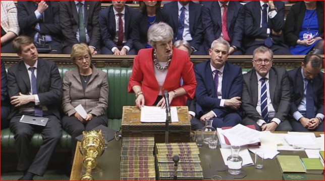 3月12日，在英國倫敦，英國首相特雷莎·梅出席議會下院辯論。（圖源：路透社）