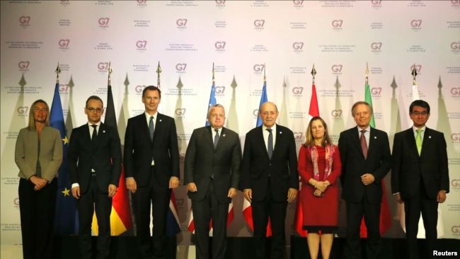 出席七國集團外長會議的各國部長4月5日在法國合影。（圖源：互聯網）