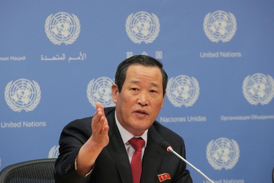朝鮮駐聯合國大使金星在美國紐約聯合國總部舉行的新聞發布會。（ 圖源：路透社）