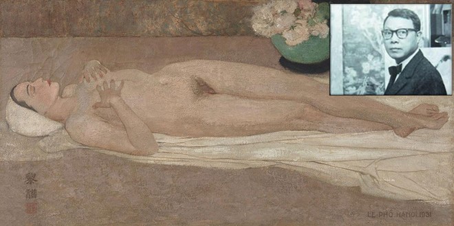 黎譜畫家（小圖）與成交價高達140萬美元的《裸體》作品。
