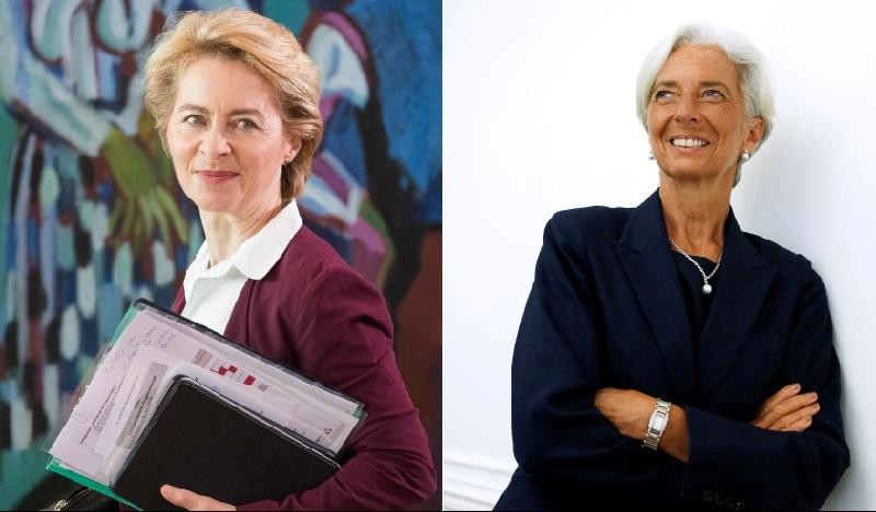 德防長馮德萊恩被提名歐盟委員會主席（左）與IMF總裁拉加德被提名歐洲央行行長。（圖源：互聯網）