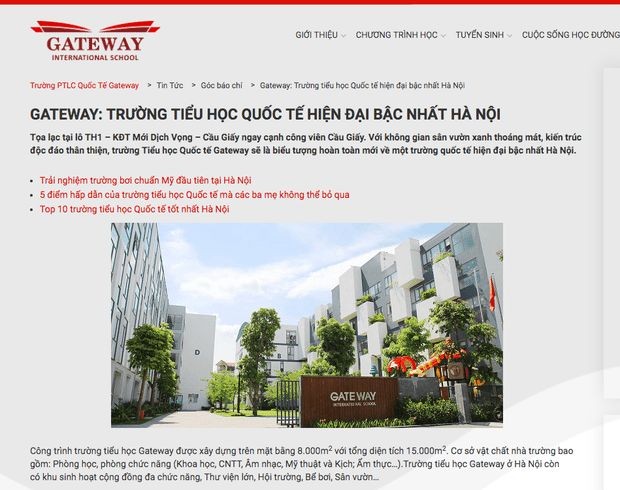 Gateway國際學校在其網站上推介的內容。（圖源：gateway.edu.vn）