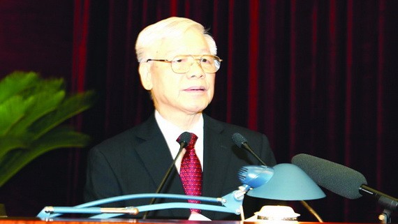 黨中央總書記、國家主席阮富仲在會上發表講話。（圖源：越通社）