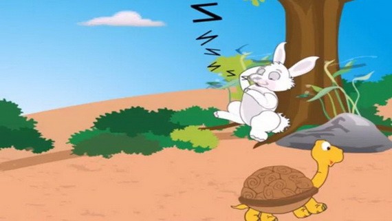龜兔第一次賽跑，兔子因半路睡覺輸給了烏龜，顏面盡失。一年後，兔子要求重賽。