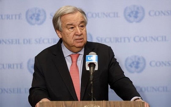 聯合國秘書長古特雷斯當地時間21日在紐約總部向記者發表談話。（圖源：互聯網）