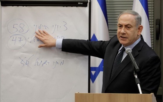 以色列總理內塔尼亞胡領導的右翼政黨利庫德集團獲得36個席位，成為以色列新一屆議會第一大黨。（圖源：AP）