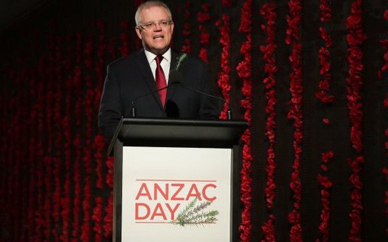 澳洲總理莫里森發表紀念澳新軍團日演講。（圖源：AAP）