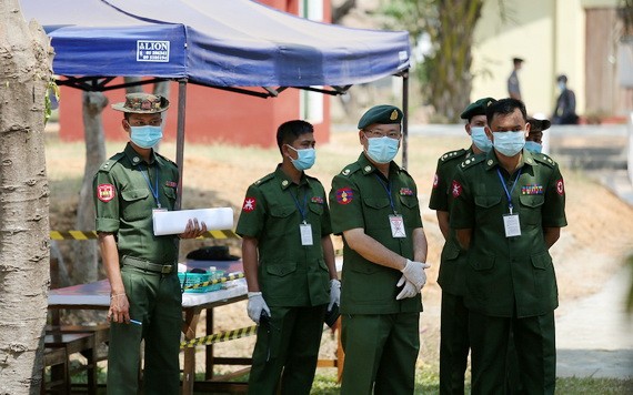 緬甸國防軍參加防疫工作。（圖源：AFP）
