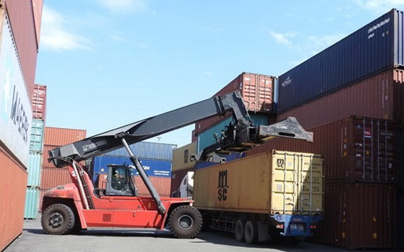 圖為平陽省綜合港的貨物裝卸作業現場。