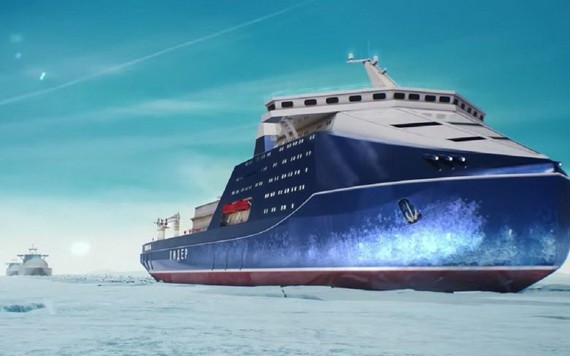 俄羅斯開建世界功率最大核動力破冰船。（示意圖源：E World Ship）