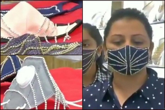 印度蘇拉特的一家珠寶店推出了鑽石釘鑲口罩。（圖源：互聯網）