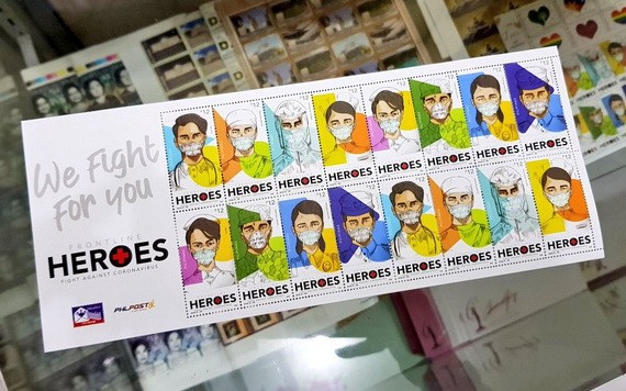 菲律賓郵政公司發行了一組紀念郵票，票面的圖案為菲律賓抗疫前線的工作人員。（圖源：互聯網）