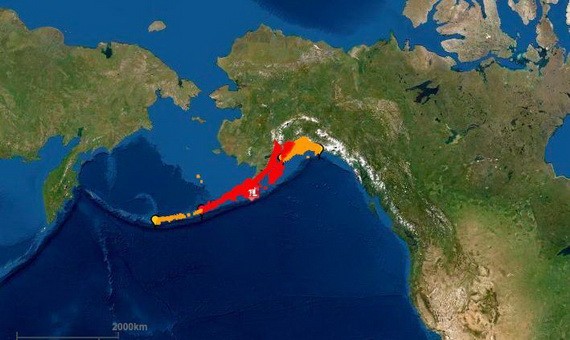 當地時間21日22時12分，美國阿拉斯加南部、太平洋板塊與北美板塊交界處發生多起地震。（圖源：NOAA ）