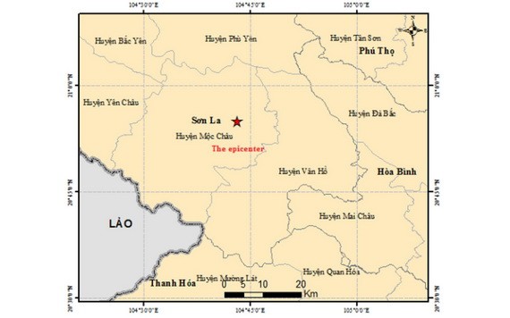 山羅省發生里氏 3.6 級地震。圖中星號表示震中位置。（圖源：地球物理院）