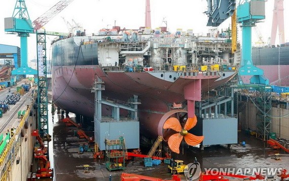 圖為韓國現代重工蔚山造船廠一瞥。（圖源：韓聯社）