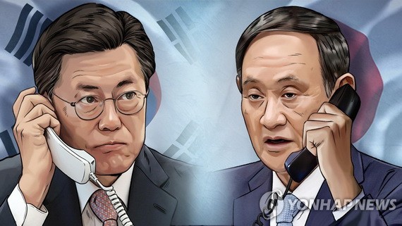 韓國總統文在寅（左）和日本首相菅義偉（右）。（示意圖源：韓聯社）