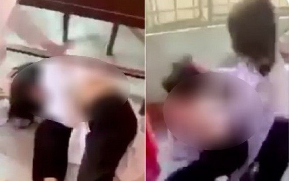1名女生被3名女同學持膠椅、安全帽毆打，撕破衣服。（圖源：視頻截圖/拼圖）