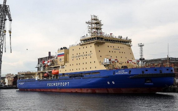 世界最大的柴電動力破冰船“維克托‧切爾諾梅爾金”號3日在俄羅斯聖彼得堡啟用。（圖源：互聯網）