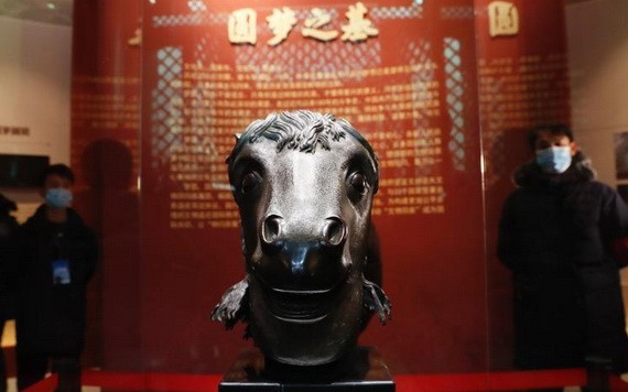 在圓明園正覺寺文殊亭展出的馬首。（圖源：互聯網）