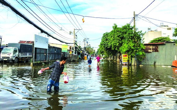 守德市協平政坊38號路嚴重受淹，導致民眾日常生活與出行遇到不少困難。（圖源：互聯網）