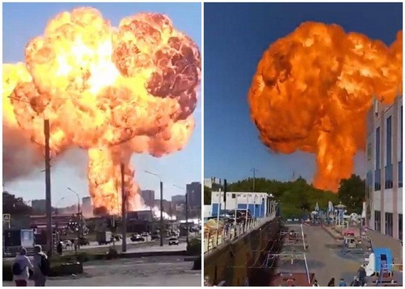 加油站爆炸後冒出巨大火球。（圖源：互聯網）