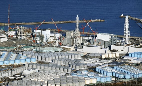 福島第一核電站核污水儲水缸。（圖源：共同社）