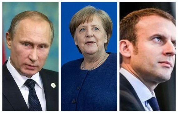俄羅斯總統普京、德國總理默克爾和法國總統馬克龍11日通電話，討論烏克蘭局勢等問題。（圖源：互聯網）