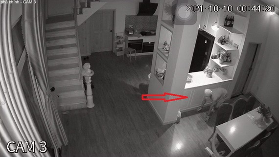 家用監控攝像機錄下了竊賊入室（箭號示）的畫面。（圖源：監控視頻截圖）
