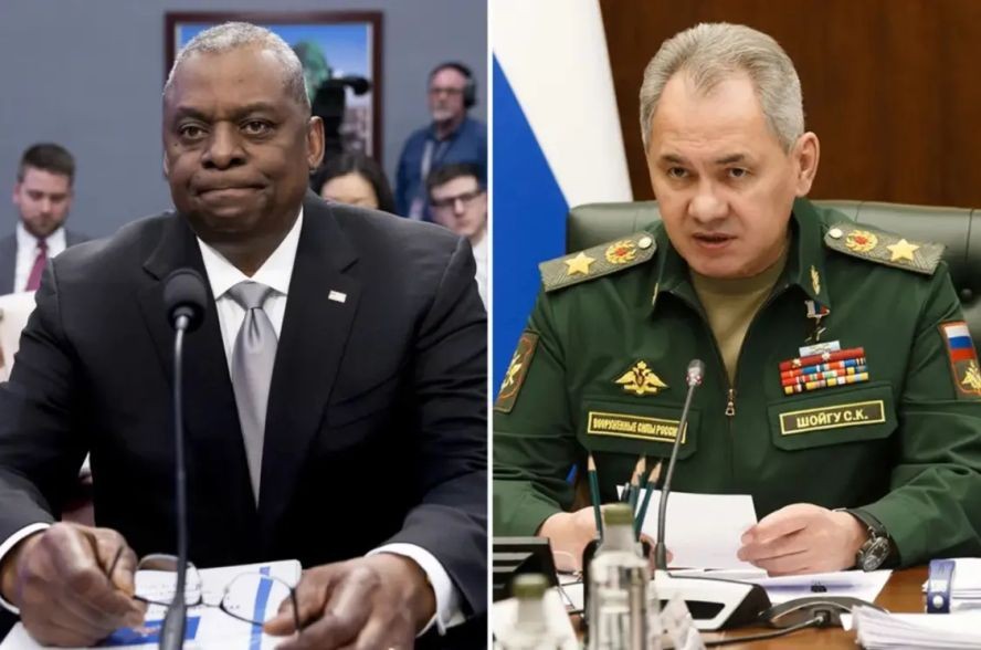 图为俄国防部长绍伊古（右）与美国国防部长奥斯汀（左）。（图：互联网）