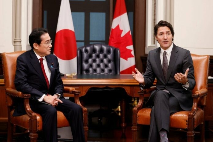 日本首相岸田文雄1月12日在渥太华，会见加拿大总理特鲁多。