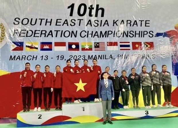 越南队在2023年东南亚空手道锦标赛名列首位。（图：互联网）
