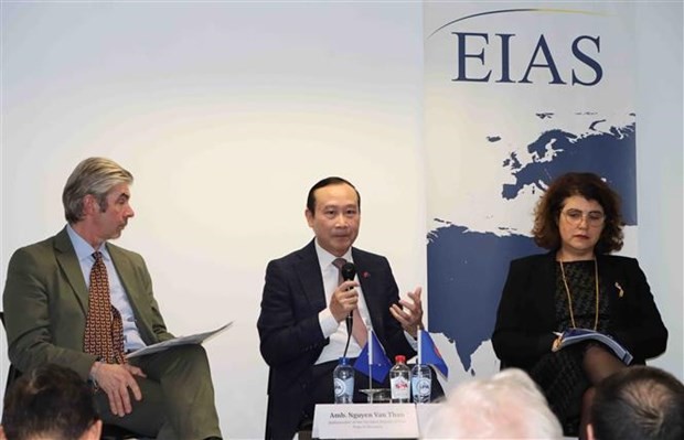 越南驻比利时大使、越南驻欧盟使团团长阮文草发言。（图：越通社）