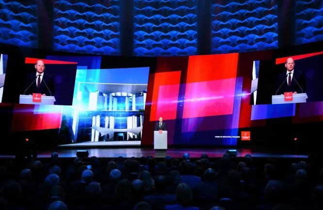 2023年4月16日，德国总理朔尔茨在汉诺威工业博览会开幕式上致辞。（图：Getty Images）