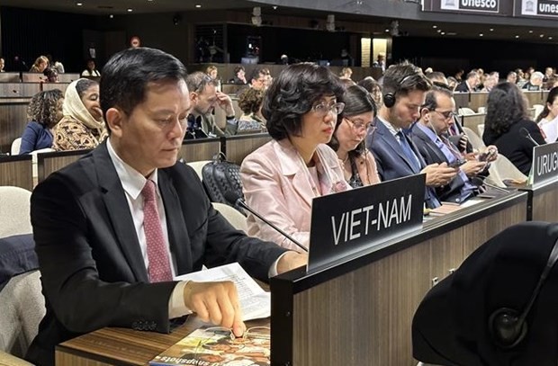 越南外交部副部长、越南联合国教科文组织全国委员会主席何金玉出席会议。（图：越通社）